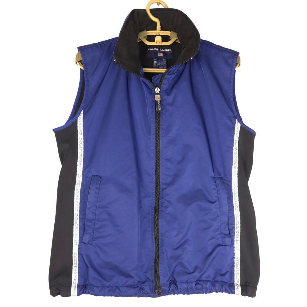 Ralph Lauren Polo Sport Vest Womens Small Blue Black Fleece Lined Full Zip Logo